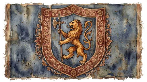 Antique Heraldic Lion Tapestry Illustration