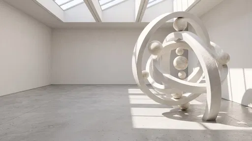 Abstract Plaster Sculpture in Sunlit Gallery