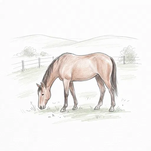 Colored Pencil Sketch of Grazing Horse