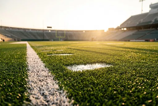 Sunlit Stadium Turf Field at Golden Hour