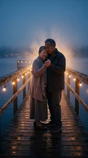 Older Asian Couple Dancing on Pier