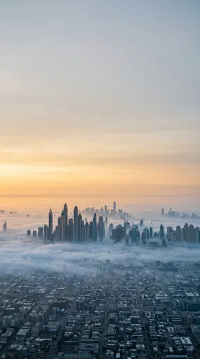 Skyscraper Skyline Emerging From Morning Fog