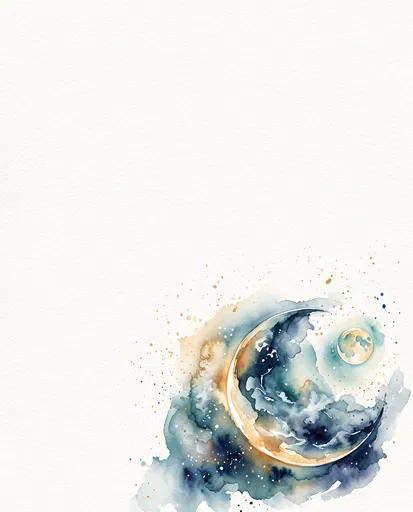 Watercolor Crescent and Moon Corner Illustration