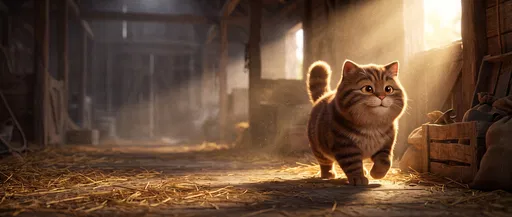 Stylized Tabby Cat Walking in Barn