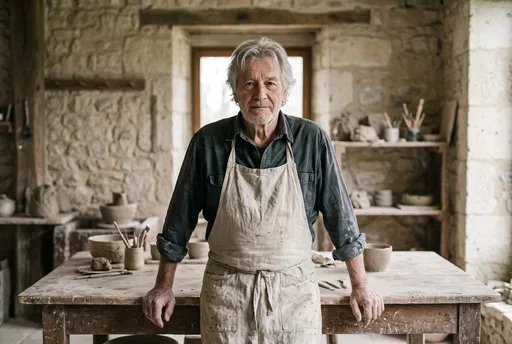 Older Artisan in Stone Pottery Studio