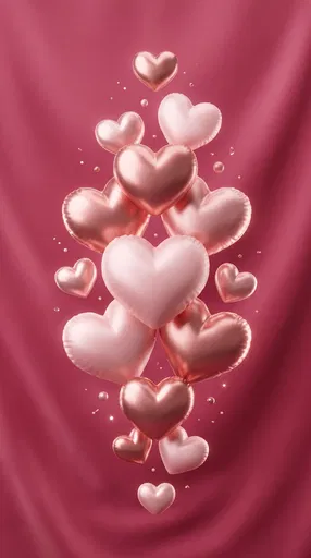 Floating Rose Gold and Pink Satin Hearts