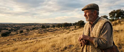Spanish Shepherd on Golden Hillside