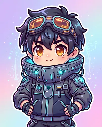 Chibi Cyberpunk Pilot Character Illustration