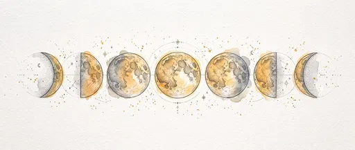 Watercolor and Ink Lunar Phases Illustration