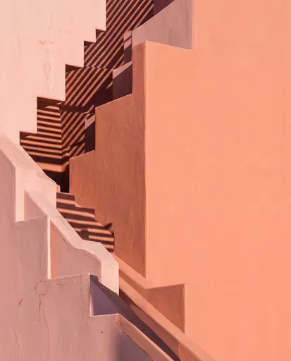 Abstract Pink and Coral Stepped Wall