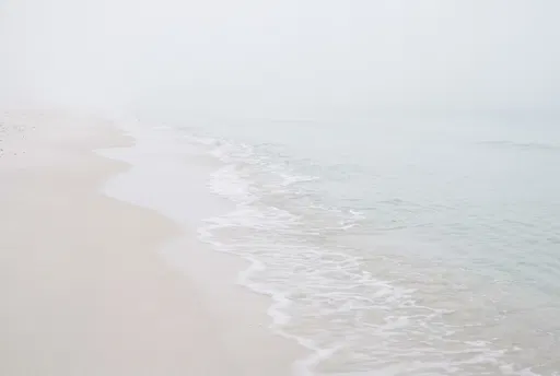 Minimalist Misty White Sand Beach Shoreline