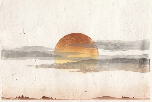 Minimalist Rising Sun Woodblock Print