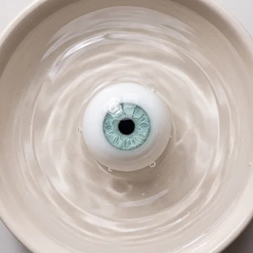 Glass Eyeball in Rippling Water Dish