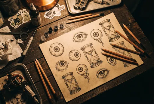 Tattoo Flash Sheet With Eyeball Sketches