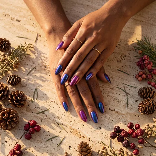 Luxury Chrome Winter Manicure on Travertine