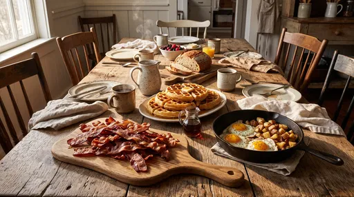 Rustic Farmhouse Breakfast Table With Bacon