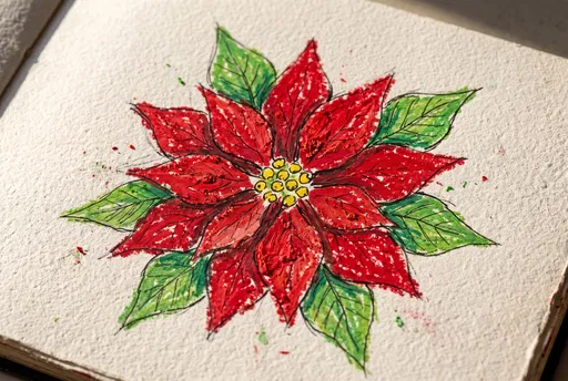Oil Pastel Poinsettia Sketch on Paper