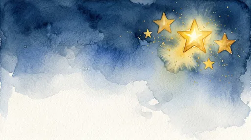 Five Golden Watercolor Stars on Blue Sky