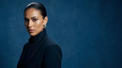 Editorial Portrait of Woman on Blue Backdrop
