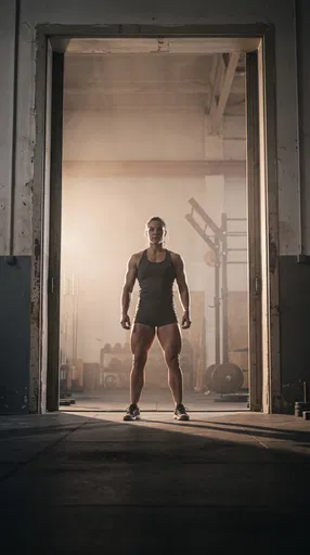 Muscular Woman Standing in Gym Doorway