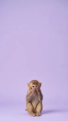 Young Monkey Peeking Against Lavender Background