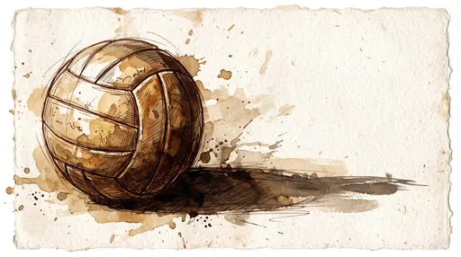 Sepia Ink and Wash Volleyball Drawing
