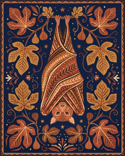 Folk Art Roosting Flying Fox Illustration
