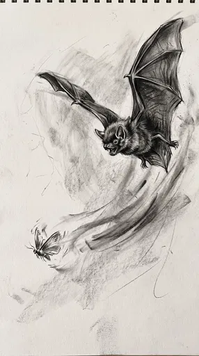 Charcoal Sketch of Bat Chasing Moth