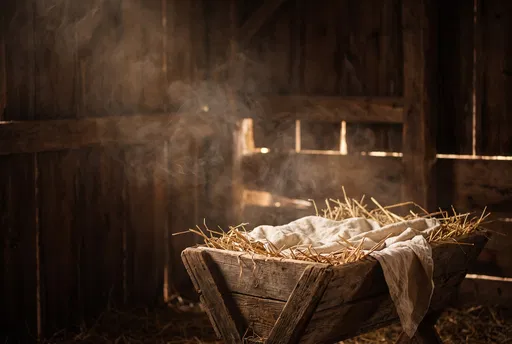 Rustic Wooden Manger in Warm Stable
