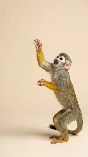 Squirrel Monkey Reaching Up in Studio