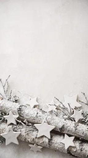 Frosted Birch Logs and White Star Ornaments