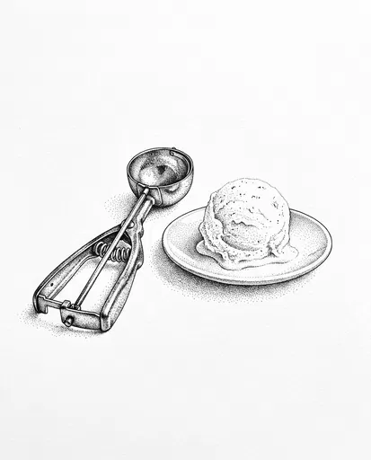 Stippled Ink Ice Cream Scoop Illustration