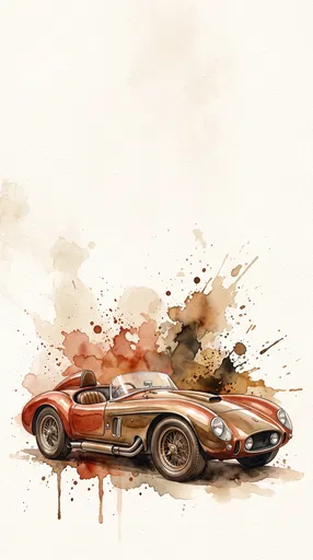 Watercolor Vintage Roadster Race Car Illustration