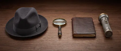 Classic Private Detective Gear on Wooden Table