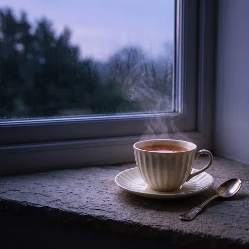 Steaming Tea Cup on Stone Windowsill