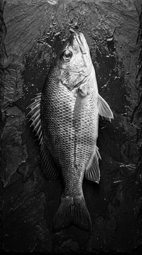 Monochrome Whole Fish on Wet Slate