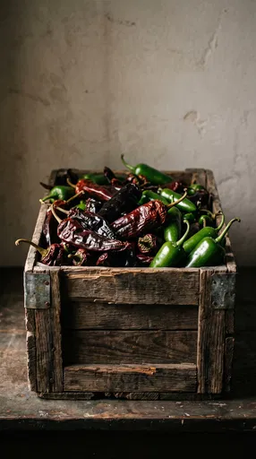 Rustic Wooden Crate of Assorted Chili Peppers