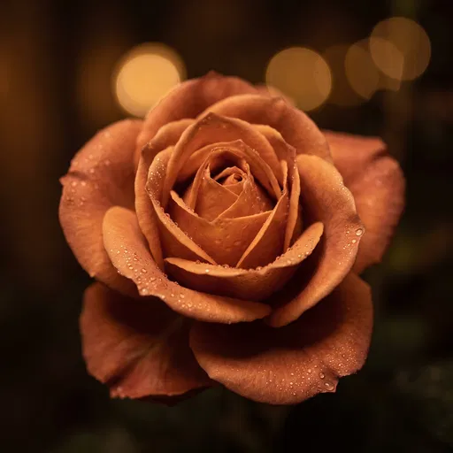 Terracotta Rose With Dewdrops at Night