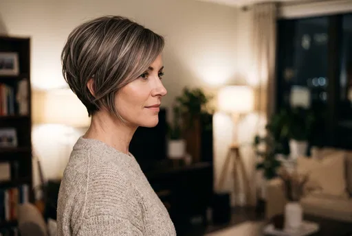 Woman With Layered Pixie-Bob Indoors