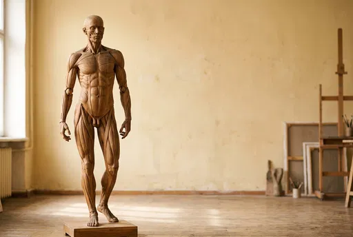 Wooden Anatomical Ecorche Mannequin in Studio