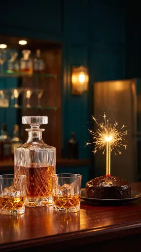Bourbon Decanter and Chocolate Birthday Cake