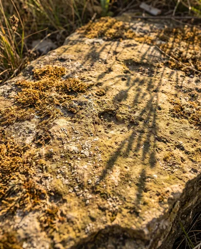 Sunlit Limestone With Moss and Shadows