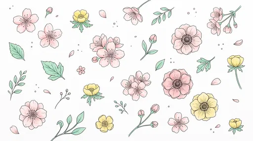 Hand-Drawn Pastel Spring Blossoms Illustration