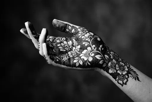 Monochrome Hand With Negative Space Floral Mehndi