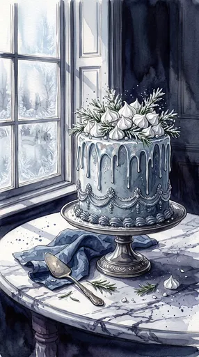 Watercolor Winter Drip Cake by Window