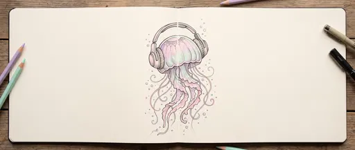 Sketchbook Illustration of Jellyfish Wearing Headphones