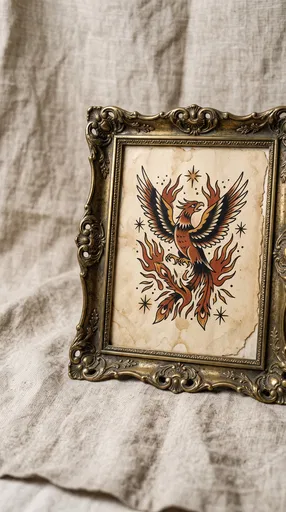 Framed Traditional Phoenix Tattoo Flash Art