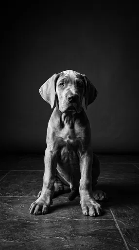 Monochrome Studio Portrait of Great Dane Puppy