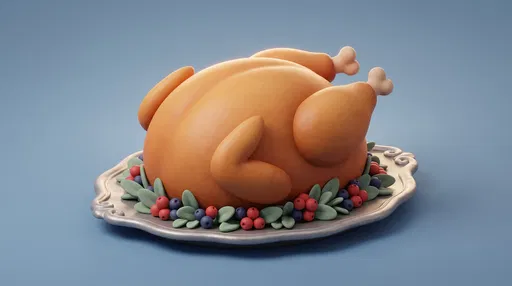 3D Clay Roast Turkey on Platter