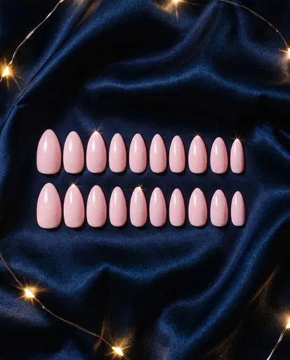 Pink Press-On Nails on Blue Satin
